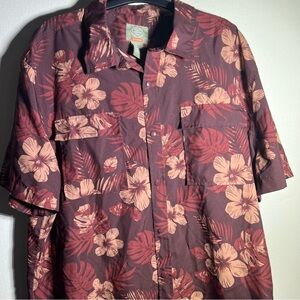 St John’s Bay Burgundy Red Floral Palm Hawaiian Shirt